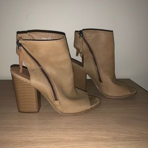 Dolce Vita Brown/Tan Double-Zipper Heeled Booties